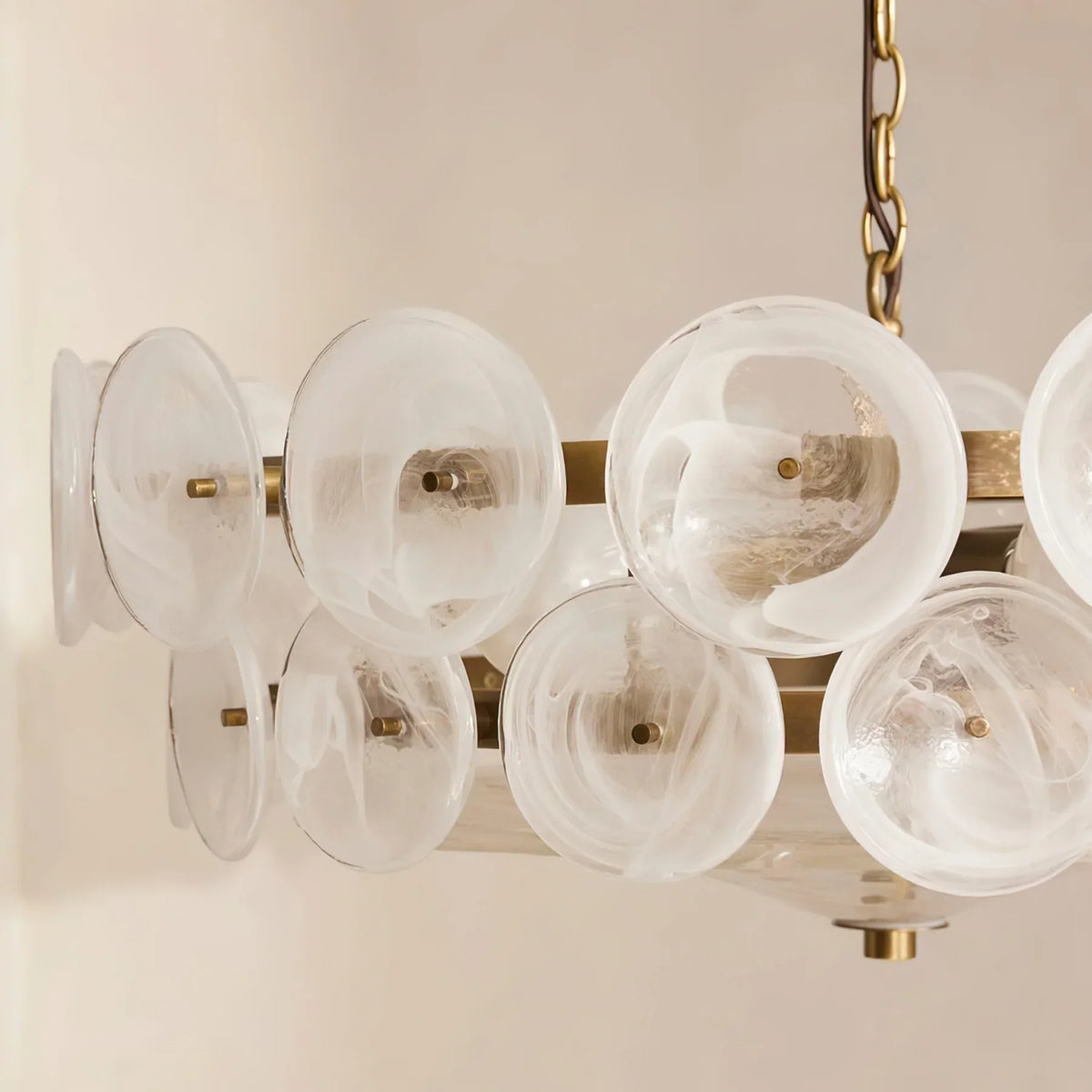 RoyaleGlow Modern Amber Glass Disc Chandelier Hanging Light Fixture For Dining Room