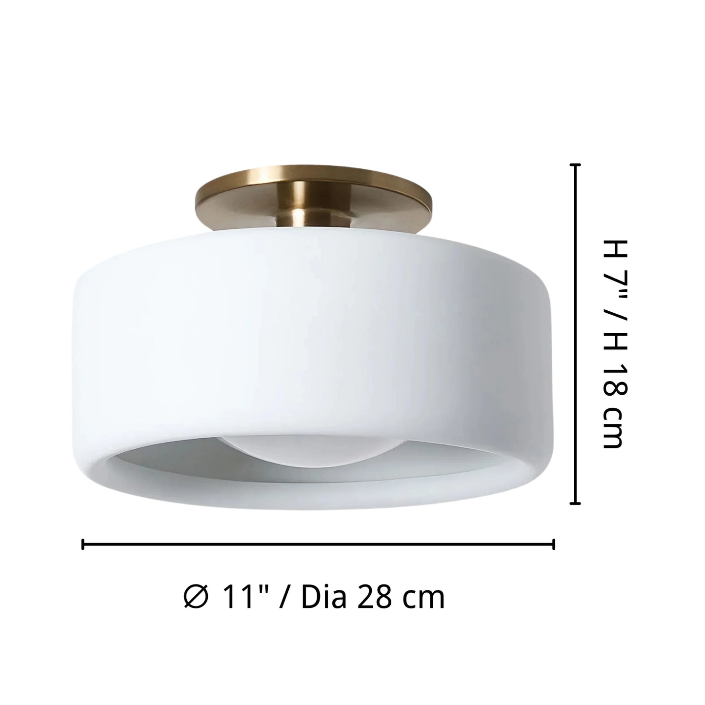 LuxRoyale Modern White Porcelain Semi-Flush Mount Ceiling Light with Brass Accent