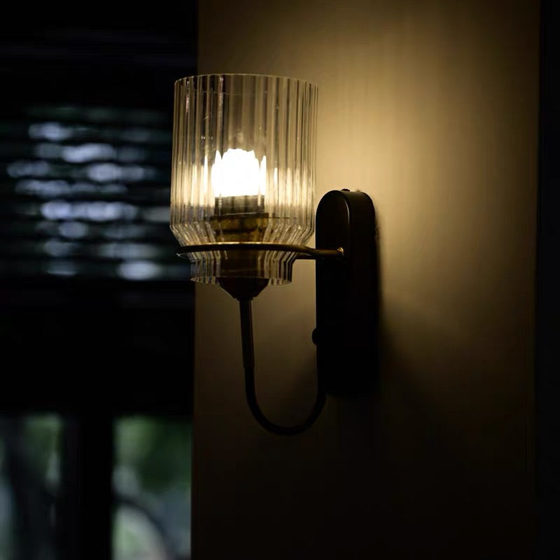 Lumora Vintage Wall Sconce With Ribbed Glass Shade - Antique Wall Light For Hallways
