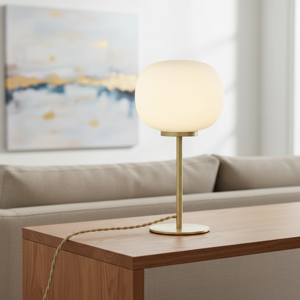 Royelux Modern Satin Gold Table Lamp with Frosted White Oval Shade