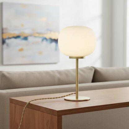 Royelux Modern Satin Gold Table Lamp with Frosted White Oval Shade