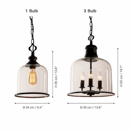 LuxRoyale Bell Shaped Glass Pendant Light - Adjustable Bronze Hanging Ceiling Fixture