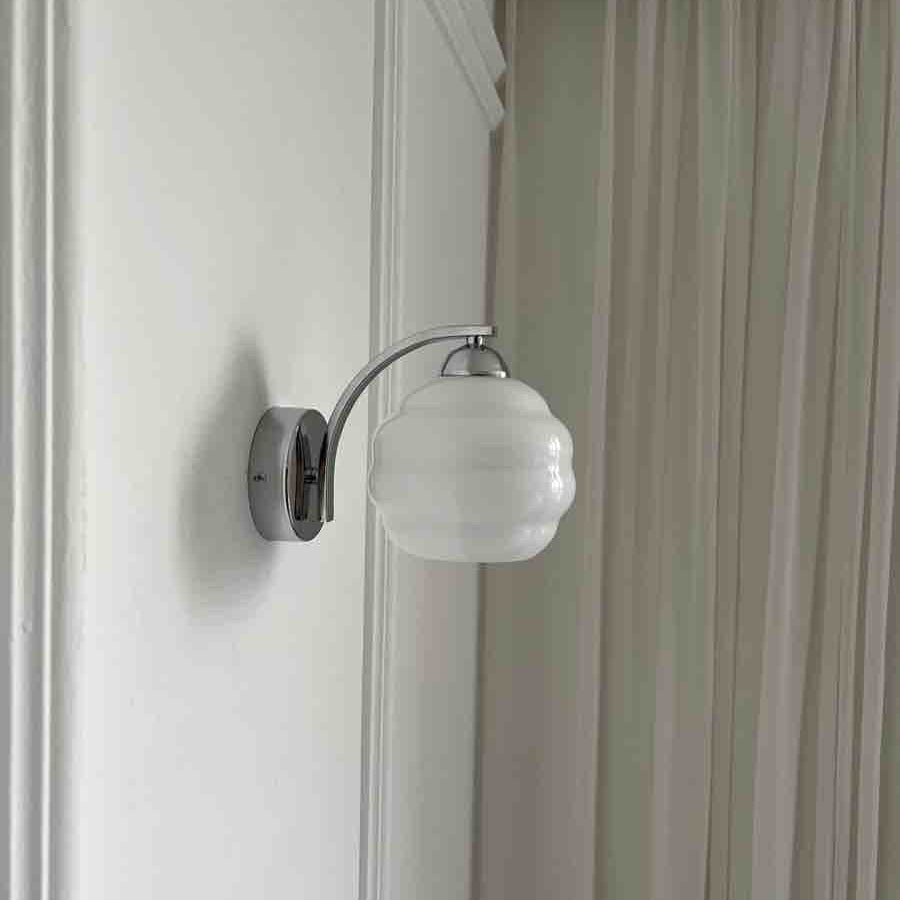 Royelux Vintage Art Deco Wall Lamp with White Glass Shade Brass Finish, Luxury Wall Lighting