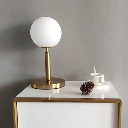 Royelux Modern Brass Table Lamp with Frosted Glass Globe for Bedroom & Office