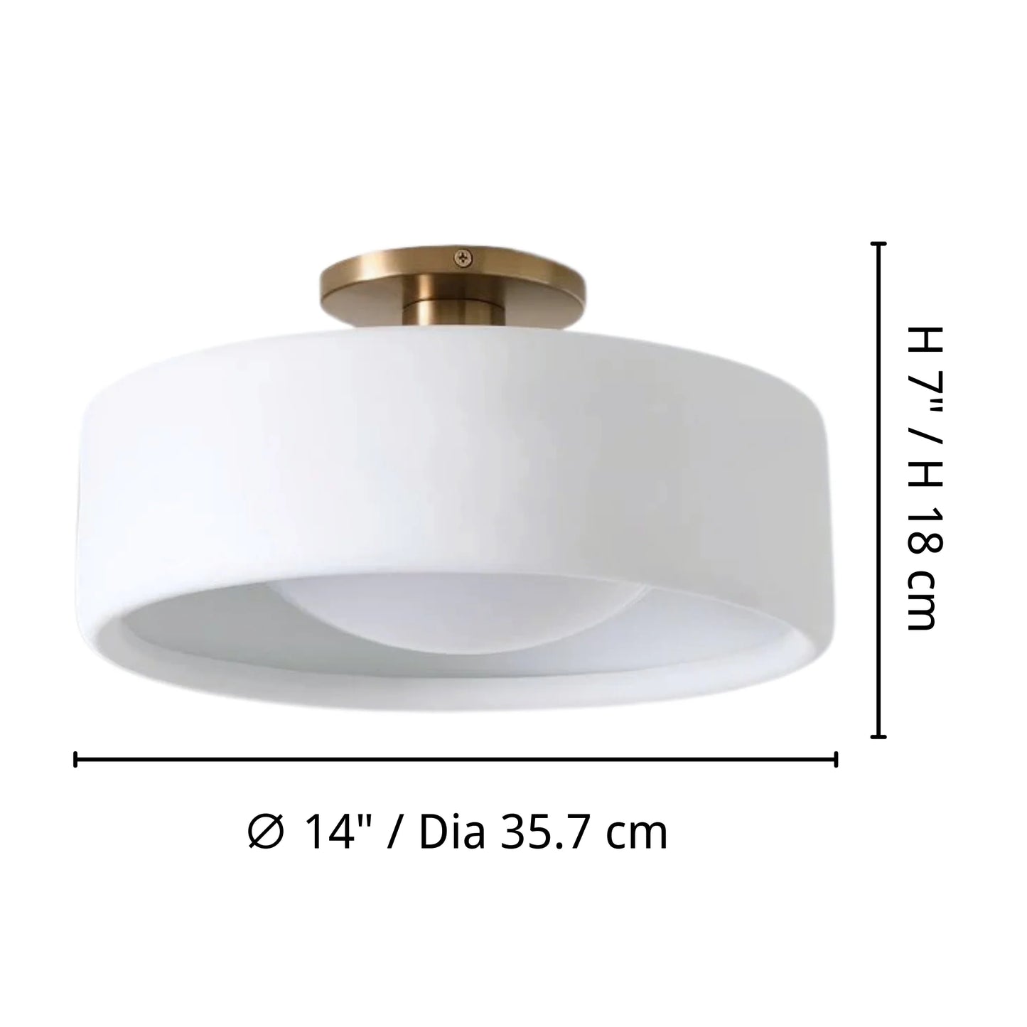 LuxRoyale Modern White Porcelain Semi-Flush Mount Ceiling Light with Brass Accent