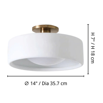 LuxRoyale Modern White Porcelain Semi-Flush Mount Ceiling Light with Brass Accent