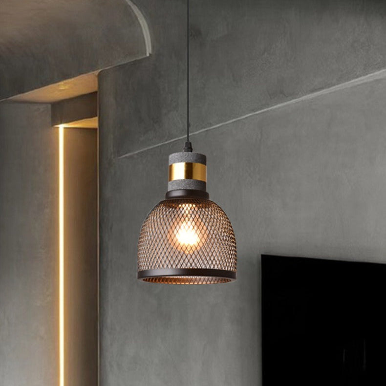 Royelux Industrial Concrete & Metal Pendant Light Fixture with Amber Glass Shade