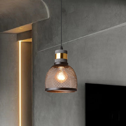 Royelux Industrial Concrete & Metal Pendant Light Fixture with Amber Glass Shade