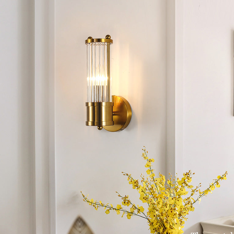 Rayvia Polished Brass Fluted Crystal Column Wall Sconce