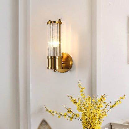 Rayvia Polished Brass Fluted Crystal Column Wall Sconce