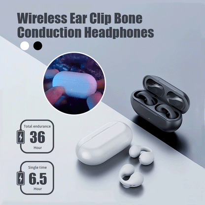 Ear Clip Bone Conduction Headphones – Wireless Open-Ear Bluetooth 5.2 Headset with LED Display & HiFi Sound