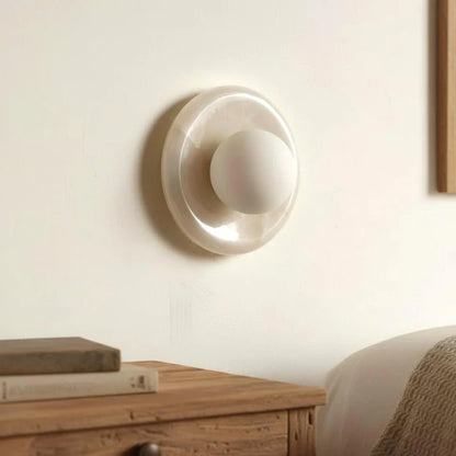 Lumora Jade Wall Sconce with Milky White Backplate and Glass Globe, Modern Luxury Lighting
