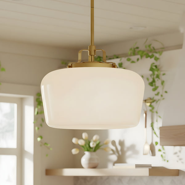 RoyaleGlow Modern Antique Brass Opal Glass Pendant Light for Kitchen Island