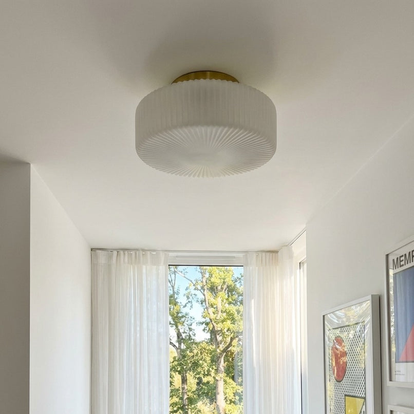 Royelux Modern Opaline Ribbed Glass Flush Mount Ceiling Light for Bedroom & Hallway