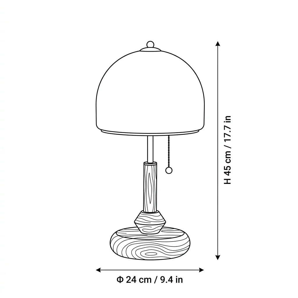 RoyaleGlow Mid-Century Modern Wood Table Lamp with Amber Dome Shade