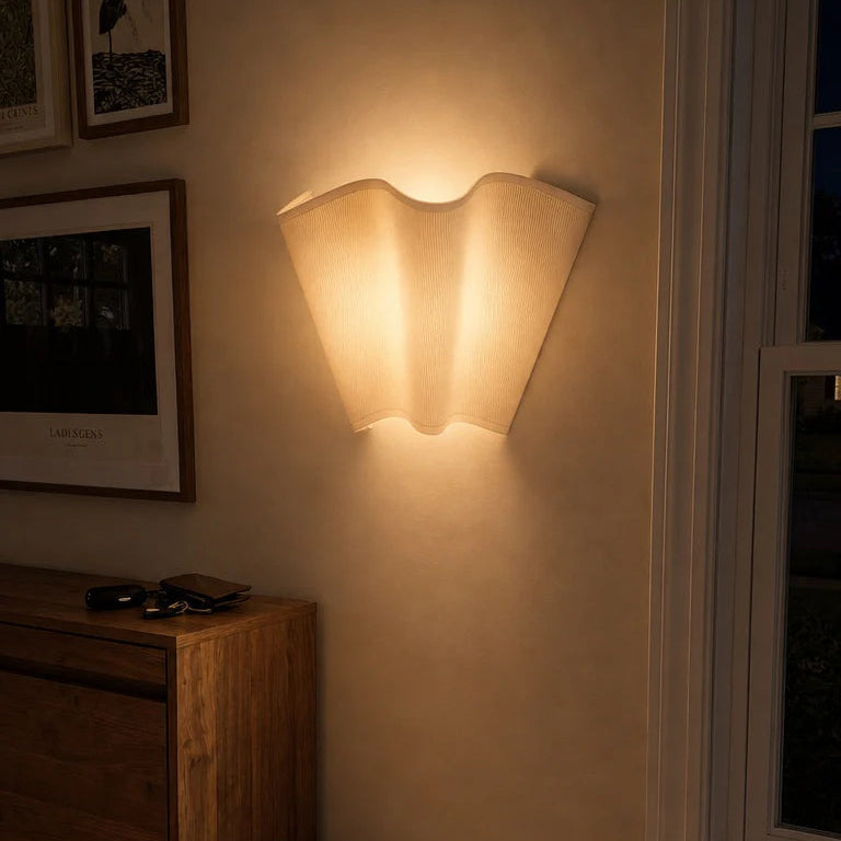 Royelux Modern Wavy Ivory Linen Wall Sconce for Bedroom & Living Room