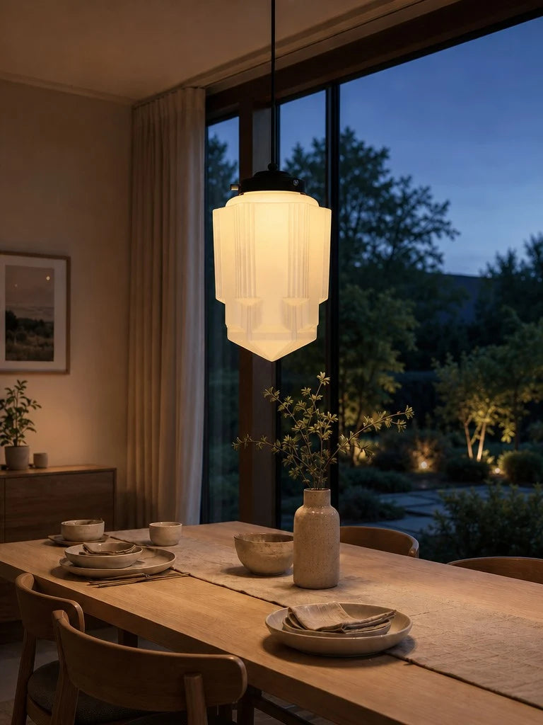RoyaleGlow Art Deco Frosted Glass Geometric Pendant Light Fixture