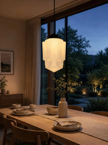 RoyaleGlow Art Deco Frosted Glass Geometric Pendant Light Fixture