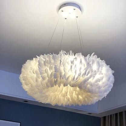 RoyaleGlow Nordic Feather Chandelier Modern LED Pendant Light for Living Room