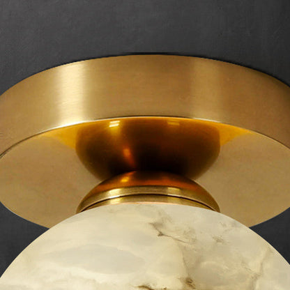 RoyaleGlow Brass & Marble Globe Flush Mount Ceiling Light