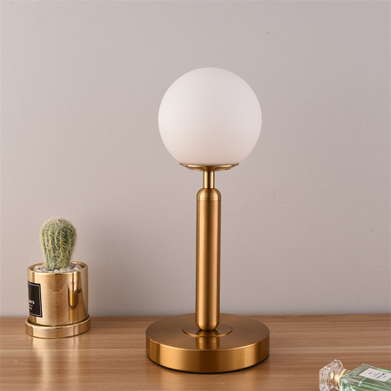 Royelux Modern Brass Table Lamp with Frosted Glass Globe for Bedroom & Office