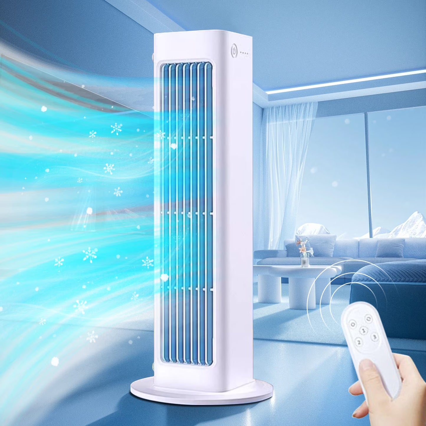 Royelux Bladeless Rechargeable Tower Fan with Remote Control & 3 Speeds for Quiet Cooling