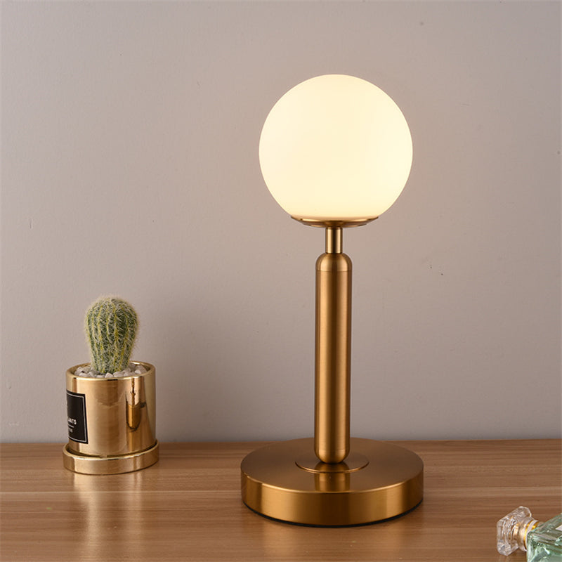 Royelux Modern Brass Table Lamp with Frosted Glass Globe for Bedroom & Office