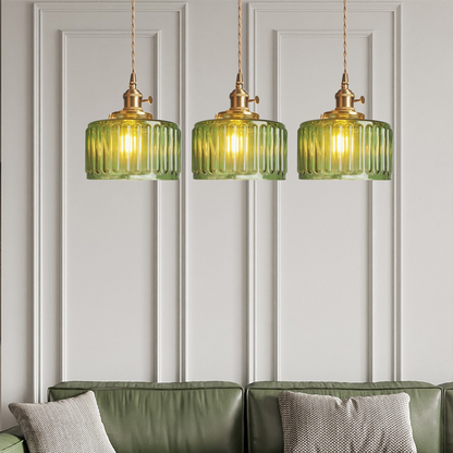 RoyaleGlow Stunning Cylinder Glass Pendant Light – Elegant Modern Illumination - Green / A- 6.9 in (17.5 cm) x 7.48 in (19 cm) / Single Head