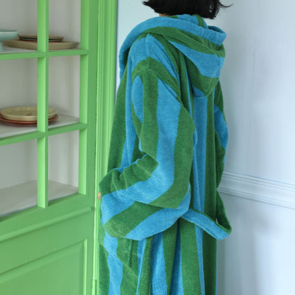 RoyaleGlow Organic Cotton Hooded Bathrobe Thick Striped Spa Robe