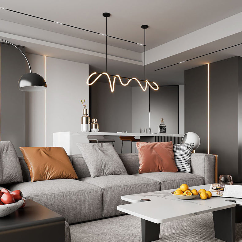 RoyaleGlow Modern LED Linear Chandelier - Flexible Wave Design for Dining & Kitchen