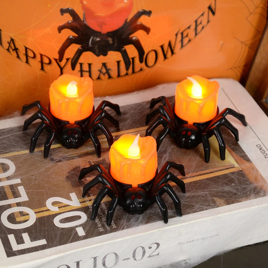 1PCS Halloween Decorations LED Candle Light Plastic Spider Pumpkin Lamp for Home Bar Haunted House Halloween Party Decor 0
