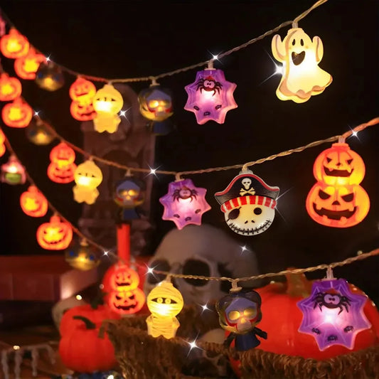 1PC 10/20/30 LED Halloween Pumpkin&Bat&Ghost&Cat&Spider&Pirate &Witch&Mummy Shape String Lights For Home Garden Halloween Decor 0