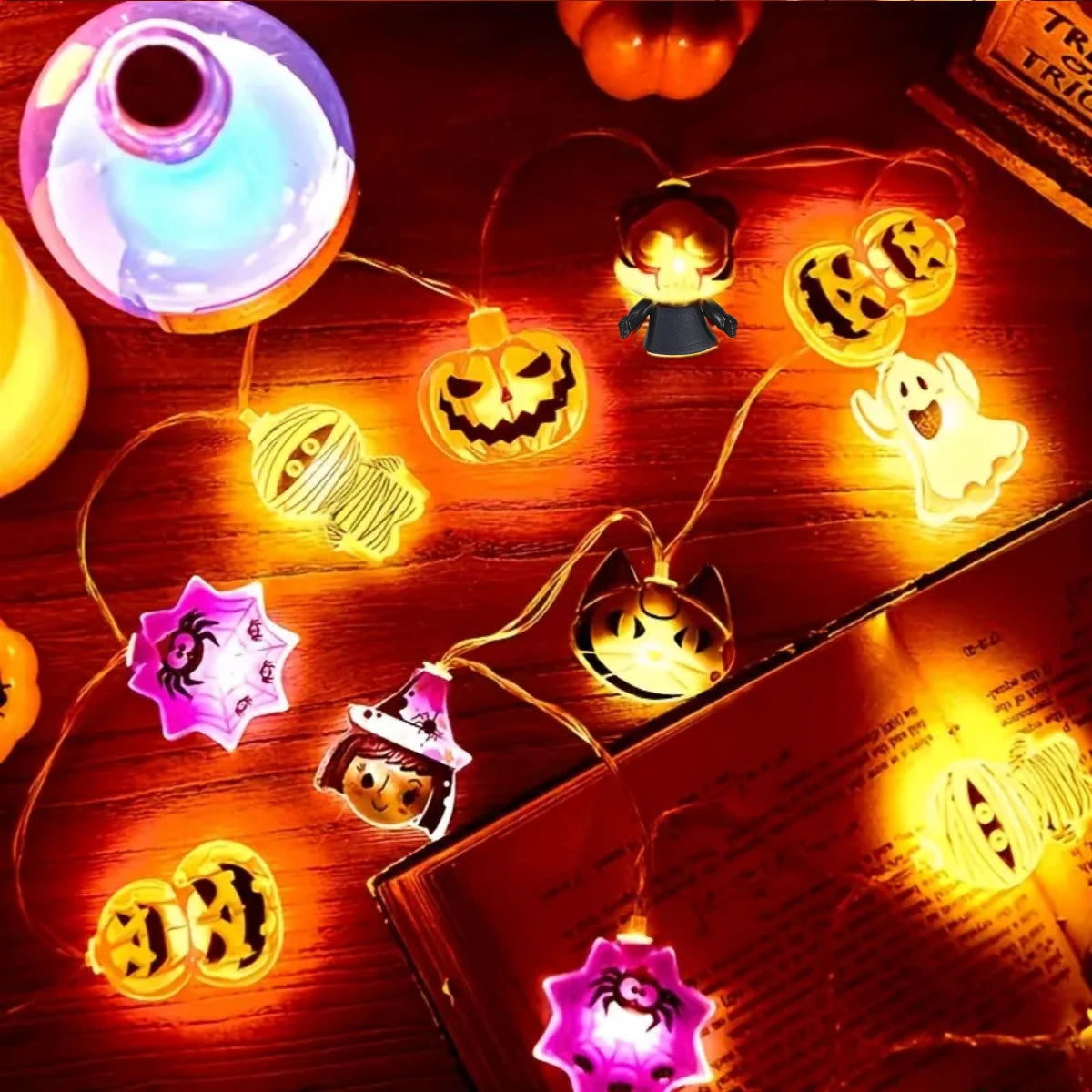 1PC 10/20/30 LED Halloween Pumpkin&Bat&Ghost&Cat&Spider&Pirate &Witch&Mummy Shape String Lights For Home Garden Halloween Decor 2