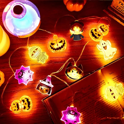1PC 10/20/30 LED Halloween Pumpkin&Bat&Ghost&Cat&Spider&Pirate &Witch&Mummy Shape String Lights For Home Garden Halloween Decor 2