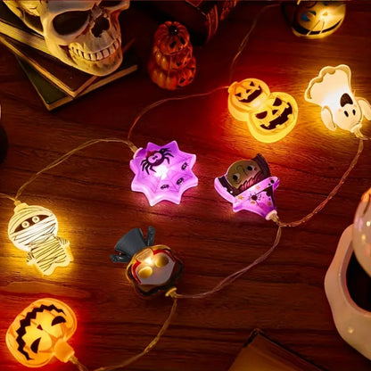 1PC 10/20/30 LED Halloween Pumpkin&Bat&Ghost&Cat&Spider&Pirate &Witch&Mummy Shape String Lights For Home Garden Halloween Decor 6