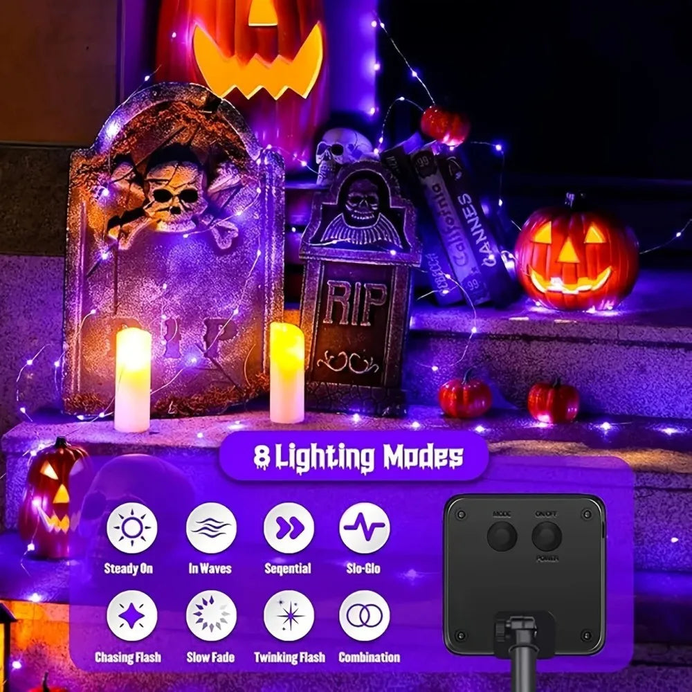 1PC 12M100LED solar copper wire lamp,with eight lighting modes,used for Halloween,festivals,parties,gardens,outdoor decoration 1
