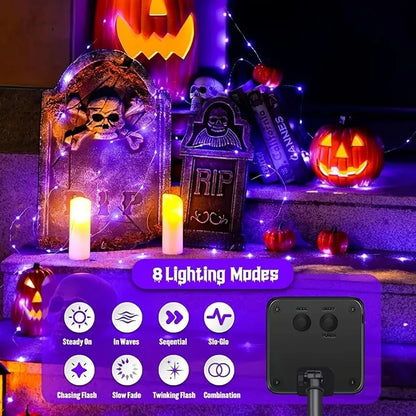 1PC 12M100LED solar copper wire lamp,with eight lighting modes,used for Halloween,festivals,parties,gardens,outdoor decoration 1