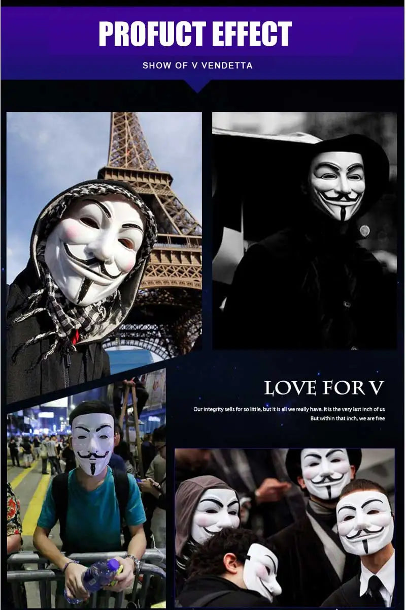 1Pc Halloween Masks V for Vendetta Mask Anonymous Guy Fawkes Halloween Party Gift for Adult Kids Film Theme Mask Cosplay Costume 5