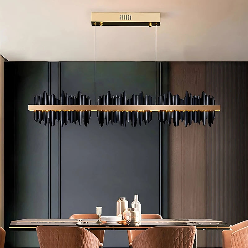 RoyaleGlow Linear Chandelier-Modern Dining Room Gold & Black Acrylic LED Light