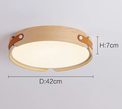 Royelux Wooden Halo Flush Mount Ceiling Light - Natural Wood LED Fixture with Remote Dimming