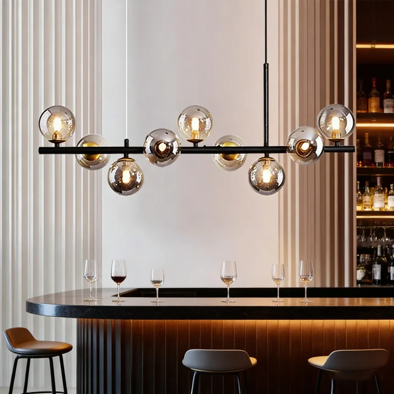 RoyaleGlow Modern Glass Globe Linear Chandelier for Living Room, Kitchen, Restaurant & Bar