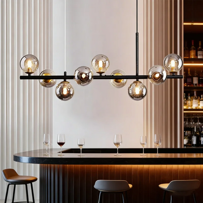 RoyaleGlow Modern Glass Globe Linear Chandelier for Living Room, Kitchen, Restaurant & Bar