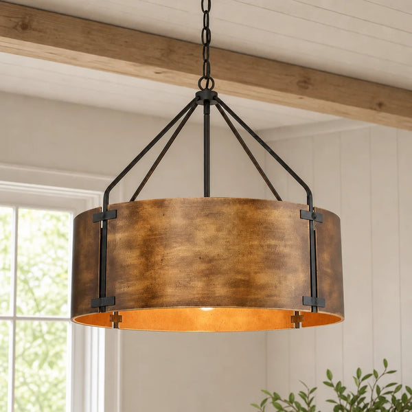 RoyaleGlow Farmhouse Bronze Chandelier-Industrial Drum Pendant Light