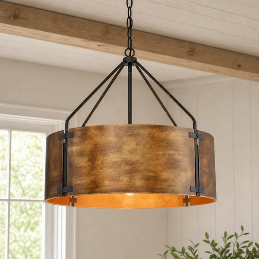 RoyaleGlow Farmhouse Bronze Chandelier-Industrial Drum Pendant Light