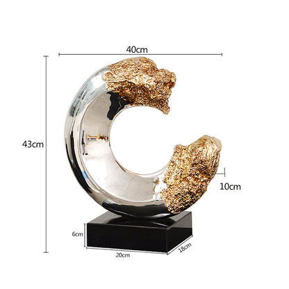 RoyaleGlow Modern Abstract Sculpture Silver & Gold Metallic Resin Art Decor 17" H