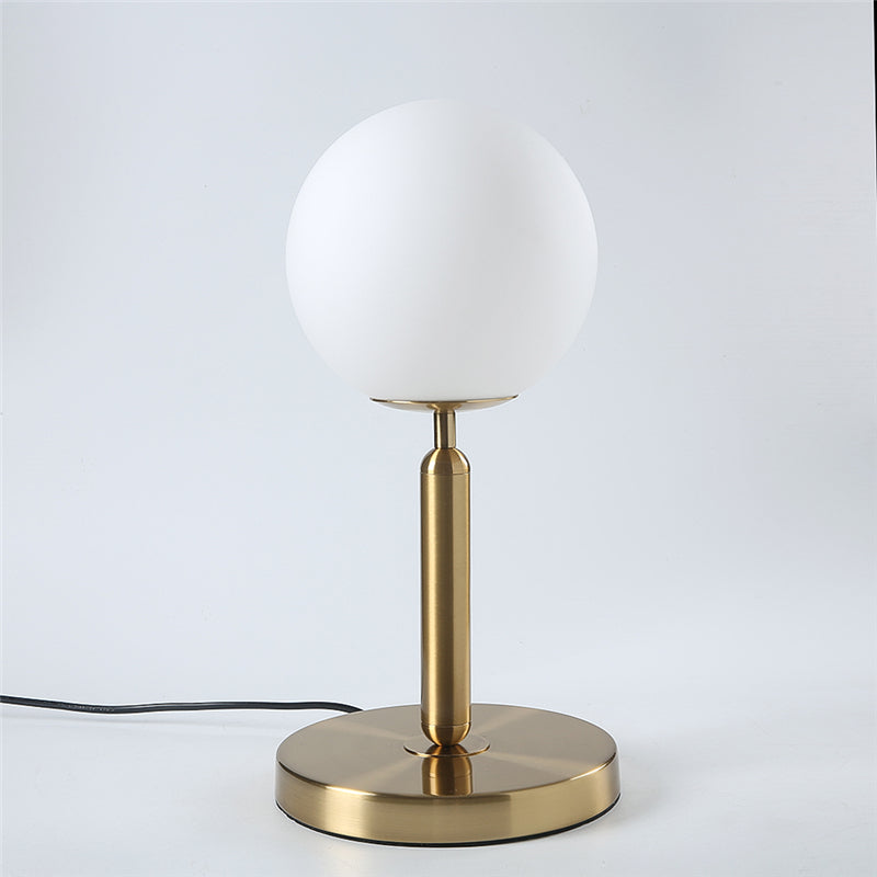Royelux Modern Brass Table Lamp with Frosted Glass Globe for Bedroom & Office