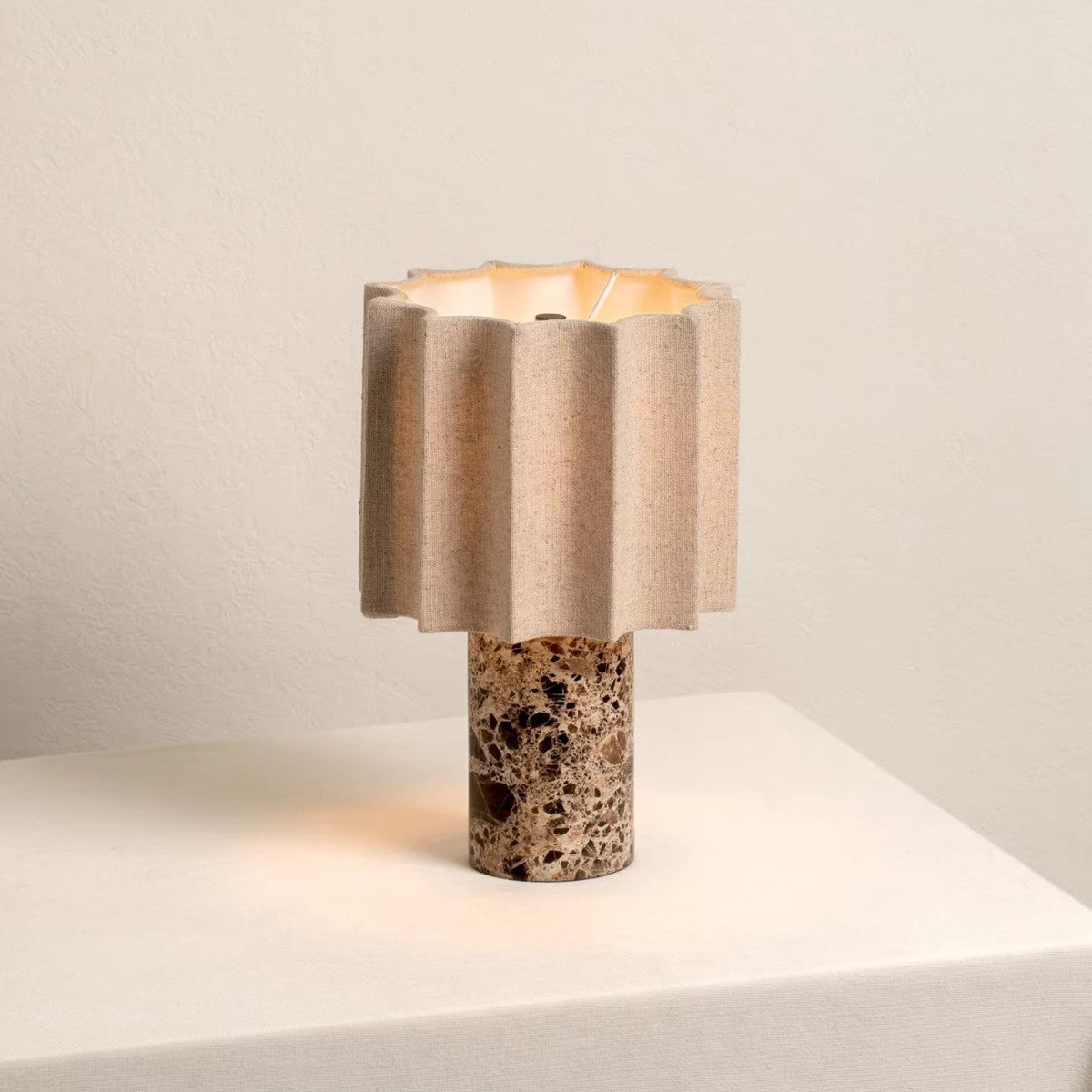 RoyaleGlow Cordless Marble & Linen Accent Lamp - Rechargeable Portable LED Light