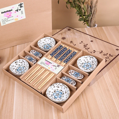 Rayvia Premium Japanese Sushi Dinnerware Set - 12-Piece Floral Gift