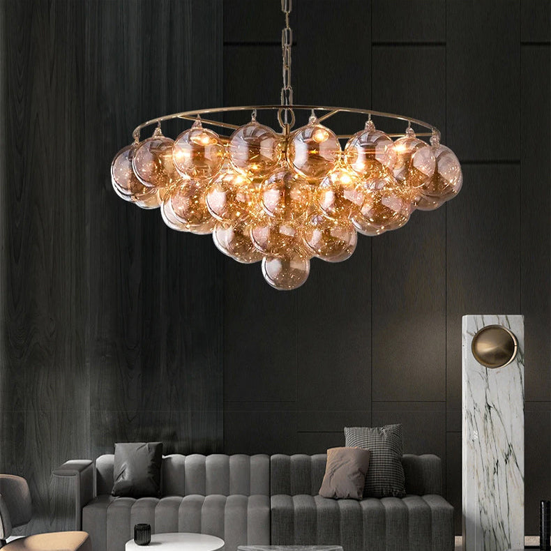 LuxRoyale Glass Bubble Chandelier-Modern Gold Orb Pendant Light Fixture