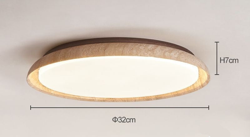 RoyaleGlow Round Travertine LED Flush Mount Ceiling Light - Modern Minimalist